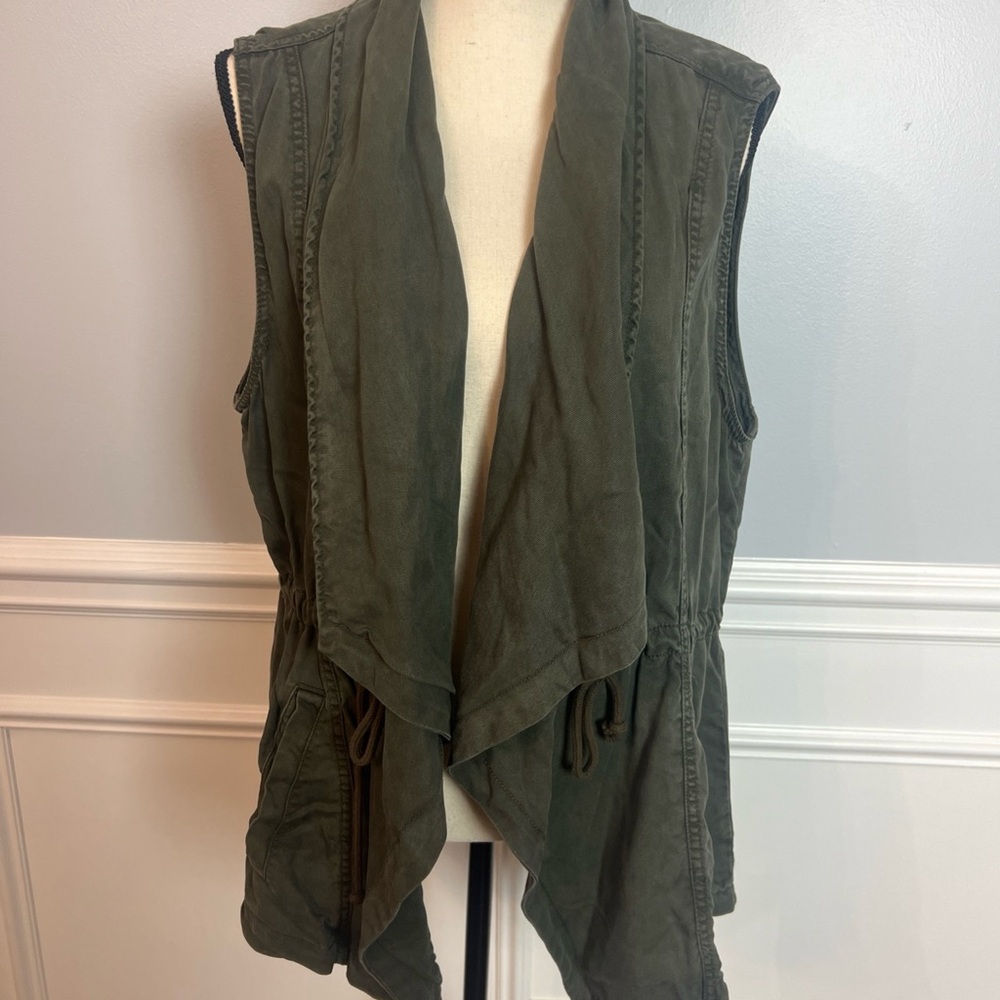 Max Jeans Vetiver Olive Green Drape Military Style Jacket Vest XL